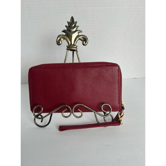 Kenneth Cole NY Dark Red Pebble Leather Zip Around Clutch Wallet Wristlet - Picture 6 of 12